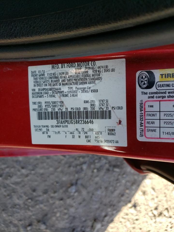 Photo 10 from auction – 2011 FORD FUSION SEL with VIN 3FAHP0JG5BR236646