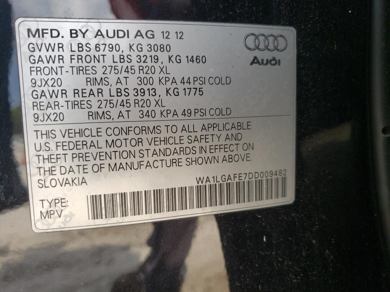 Photo 10 from auction – 2013 AUDI Q7 PREMIUM with VIN WA1LGAFE7DD009482