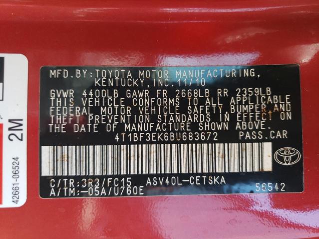 Photo 10 from auction – 2011 TOYOTA CAMRY BASE with VIN 4T1BF3EK6BU683672
