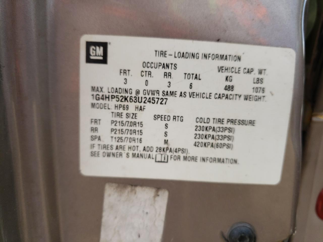 Photo 10 from auction – 2003 BUICK LESABRE CU with VIN 1G4HP52K63U245727