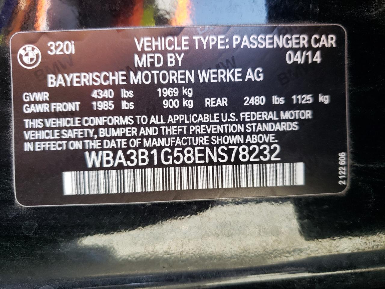 Photo 10 from auction – 2014 BMW 320 I with VIN WBA3B1G58ENS78232