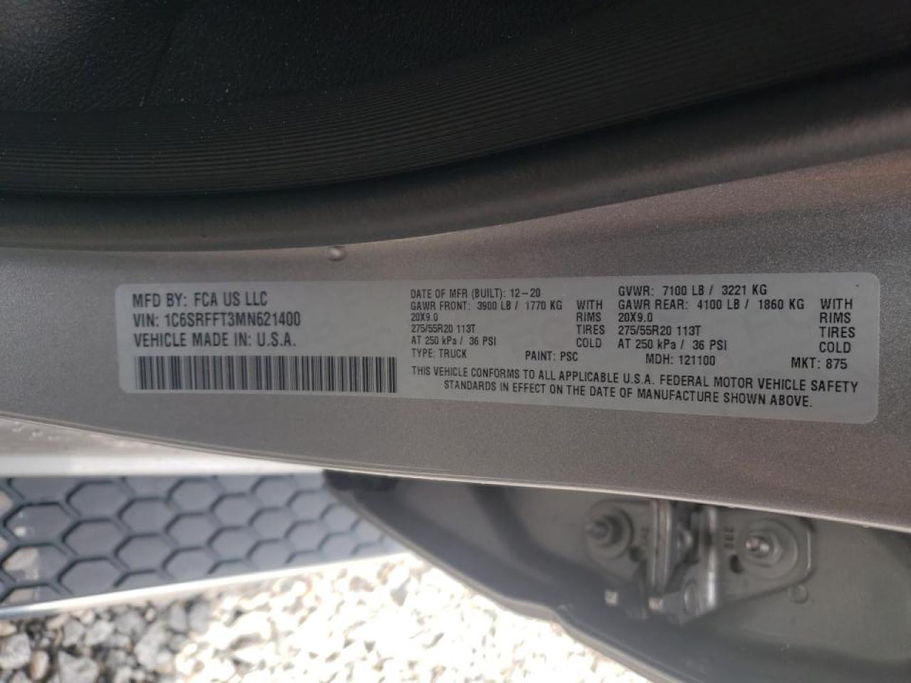 Photo 10 from auction – 2021 RAM 1500 BIG H with VIN 1C6SRFFT3MN621400