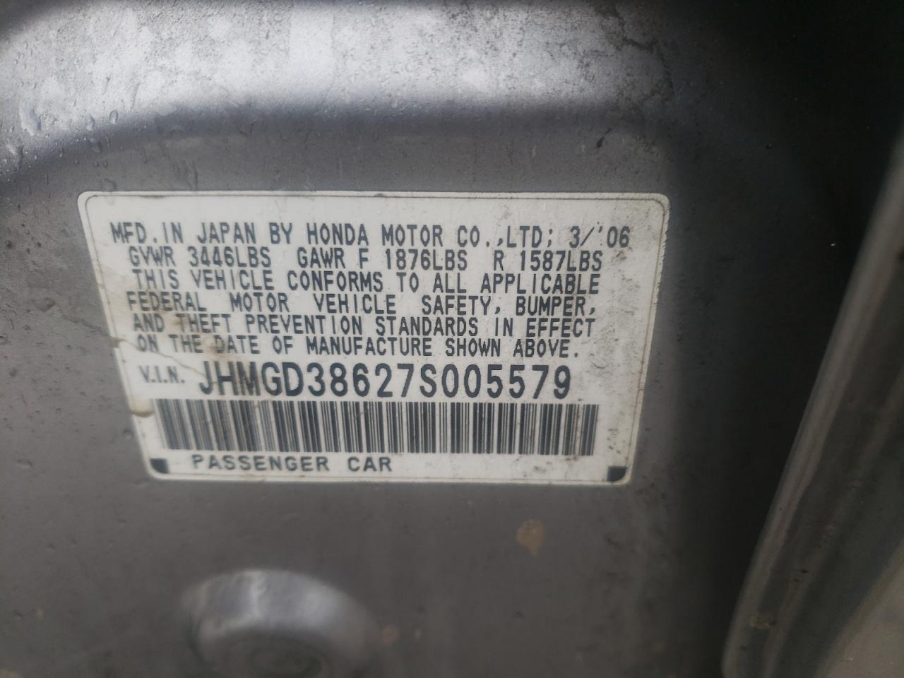 Photo 10 from auction – 2007 HONDA FIT S with VIN JHMGD38627S005579