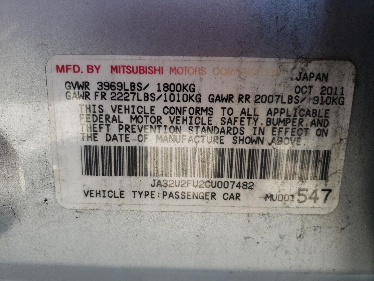 Foto 10 de la subasta – 2012 MITSUBISHI LANCER ES/ con VIN JA32U2FU2CU007482