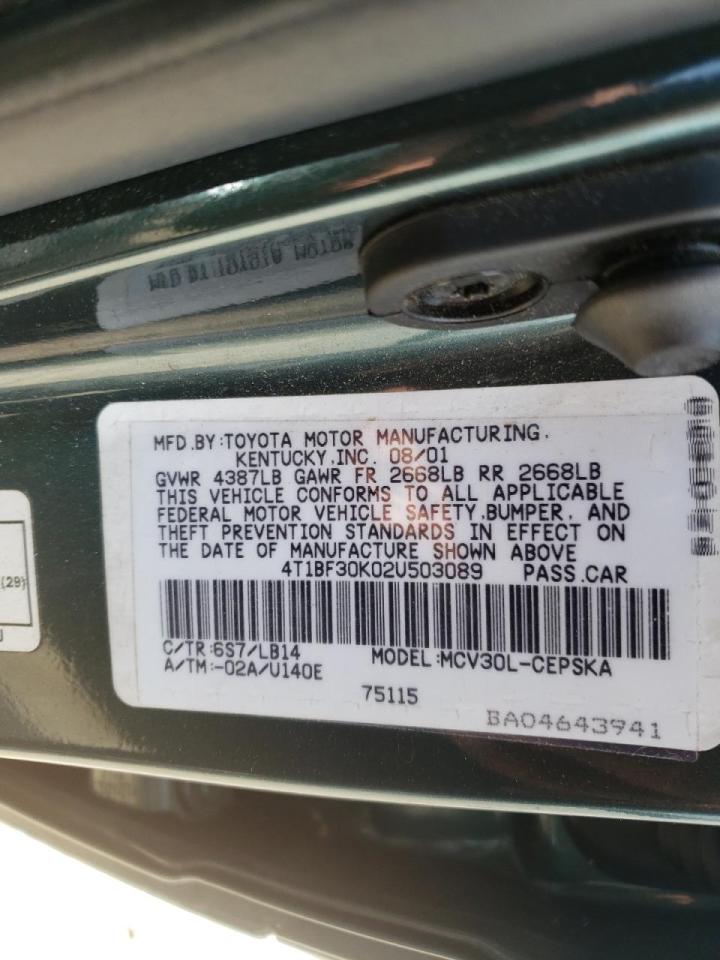 Photo 10 from auction – 2002 TOYOTA CAMRY LE with VIN 4T1BF30K02U503089
