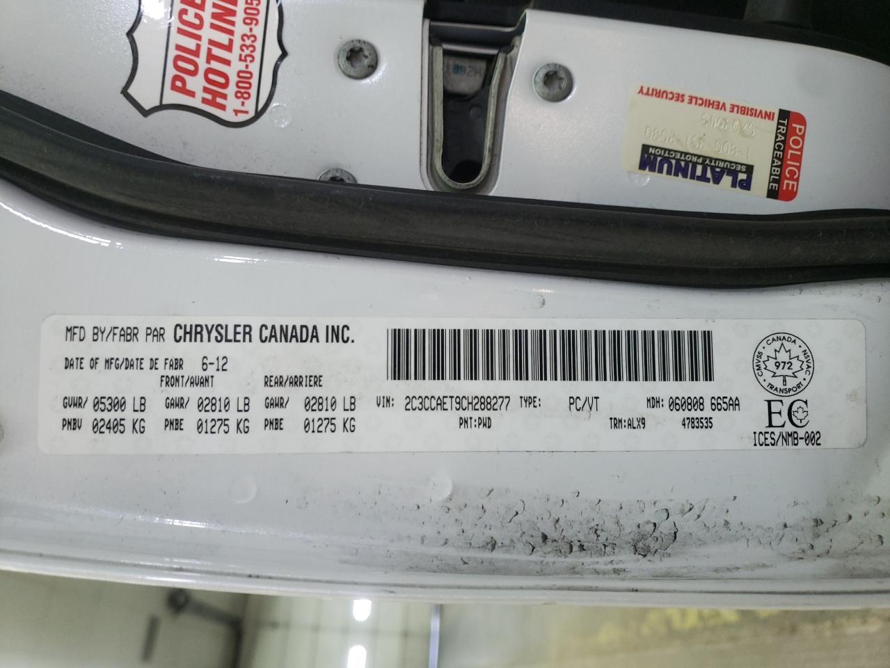 Photo 10 from auction – 2012 CHRYSLER 300C with VIN 2C3CCAET9CH288277