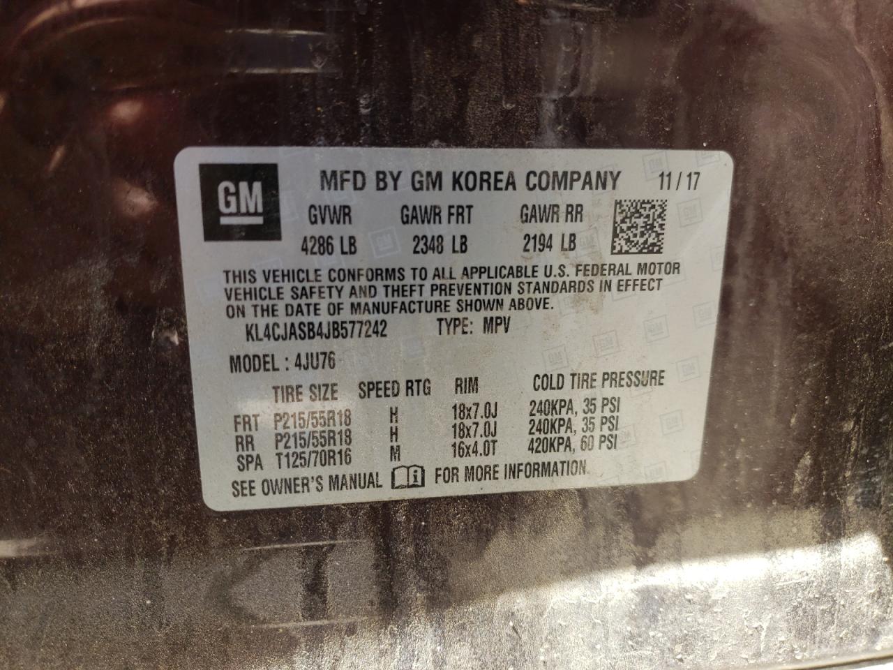 Photo 10 from auction – 2018 BUICK ENCORE PRE with VIN KL4CJASB4JB577242
