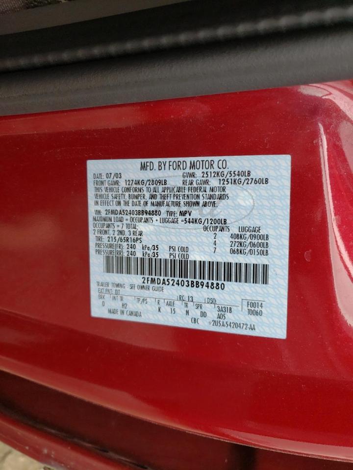 Photo 10 from auction – 2003 FORD WINDSTAR S with VIN 2FMDA52403BB94880