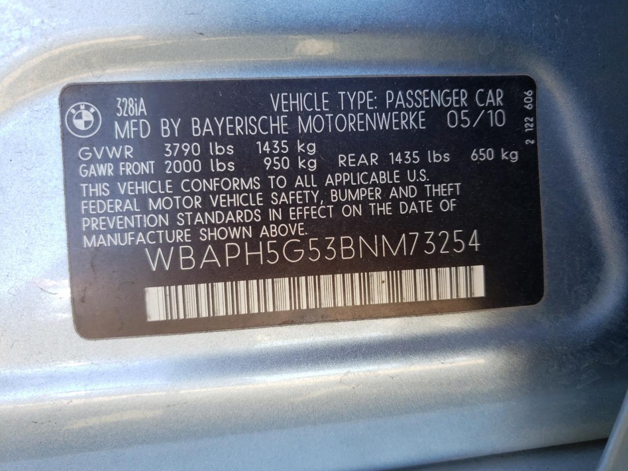 Photo 10 from auction – 2011 BMW 328 I with VIN WBAPH5G53BNM73254