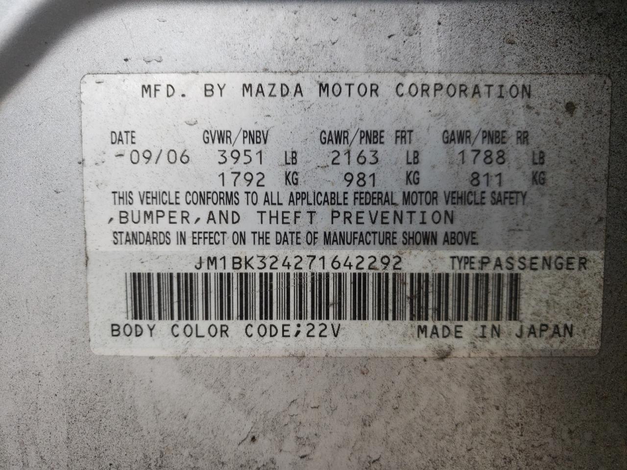 Photo 10 from auction – 2007 MAZDA 3 S with VIN JM1BK324271642292