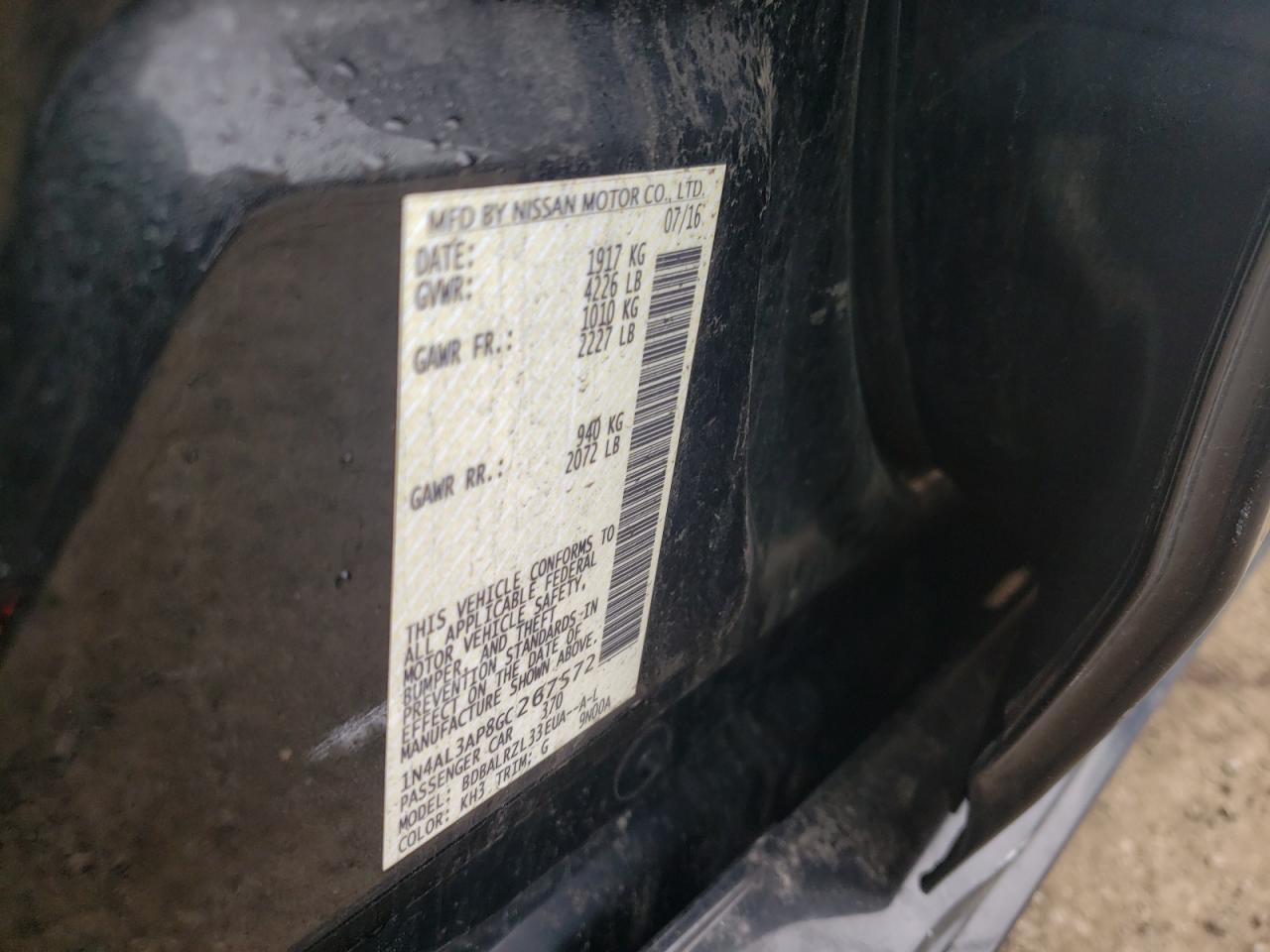 Photo 10 from auction – 2016 NISSAN ALTIMA 2.5 with VIN 1N4AL3AP8GC267572
