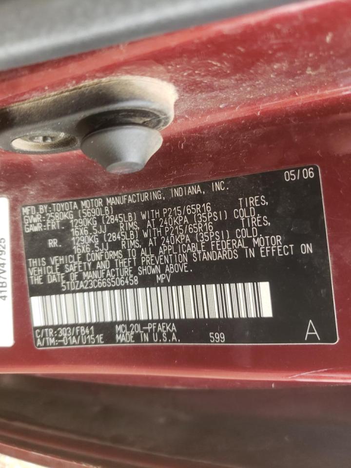 Photo 10 from auction – 2006 TOYOTA SIENNA CE with VIN 5TDZA23C66S506458