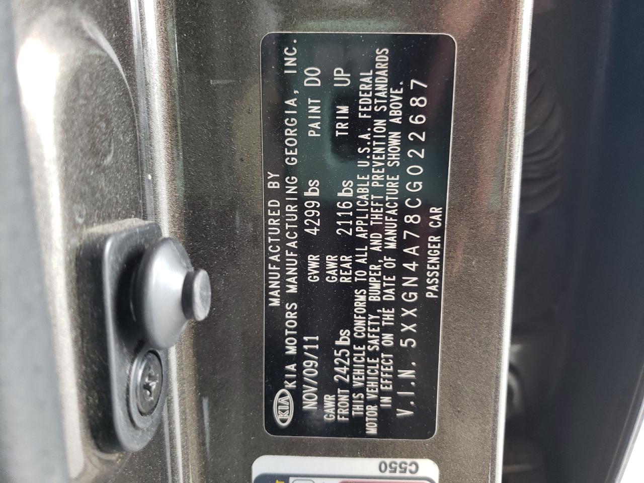 Photo 10 from auction – 2012 KIA OPTIMA EX with VIN 5XXGN4A78CG022687
