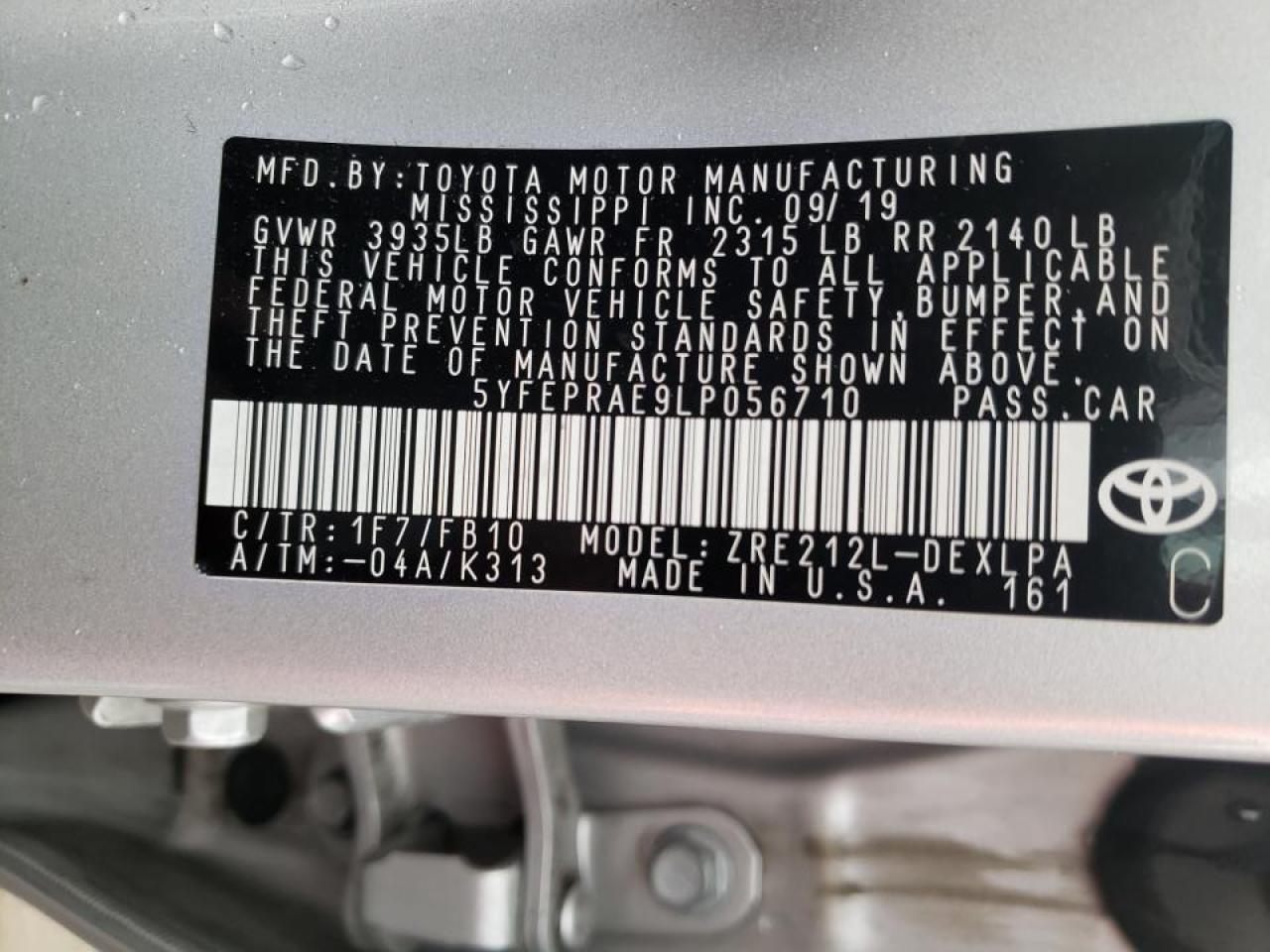 Photo 10 from auction – 2020 TOYOTA COROLLA LE with VIN 5YFEPRAE9LP056710