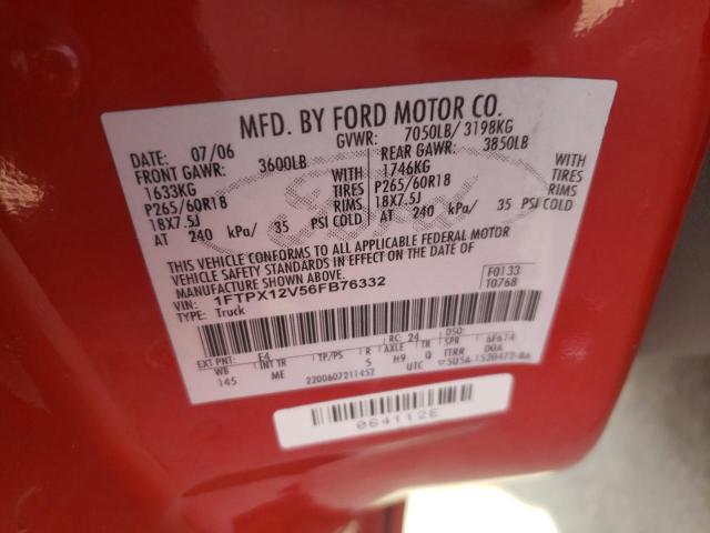 Photo 10 from auction – 2006 FORD F150 with VIN 1FTPX12V56FB76332