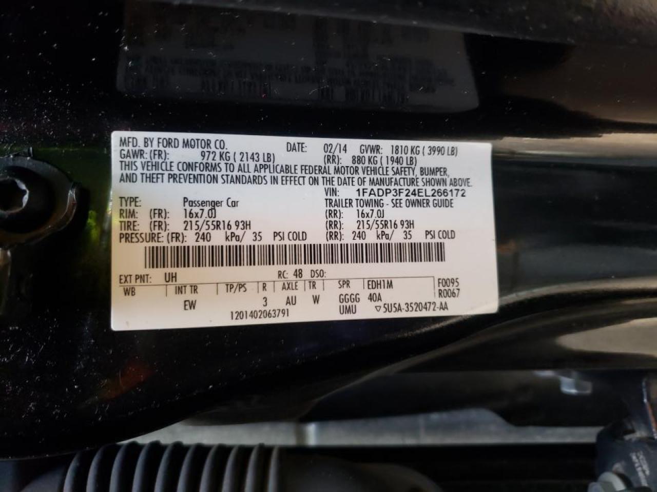 Photo 10 from auction – 2014 FORD FOCUS SE with VIN 1FADP3F24EL266172