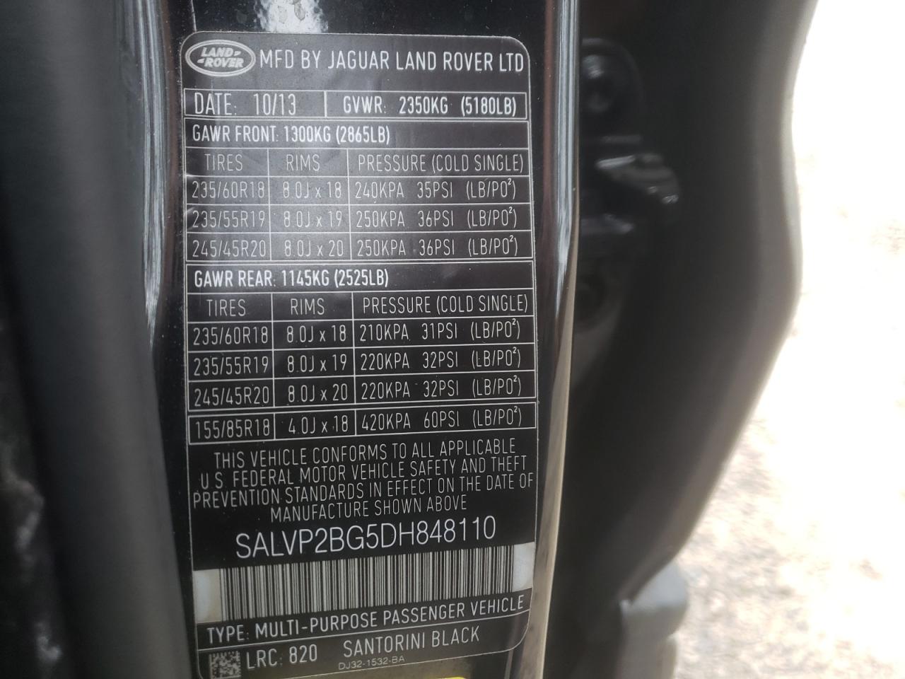 Photo 10 from auction – 2013 LAND ROVER RANGE ROVE with VIN SALVP2BG5DH848110