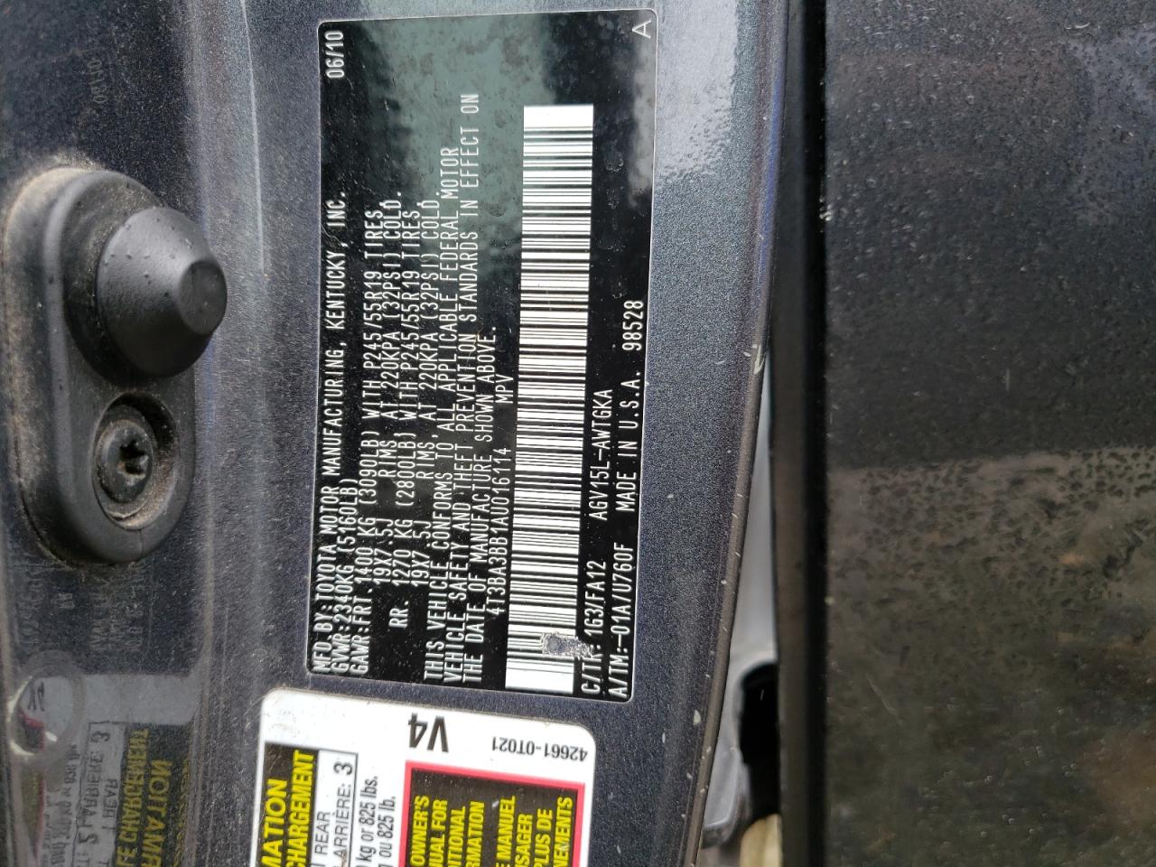 Photo 10 from auction – 2010 TOYOTA VENZA with VIN 4T3BA3BB1AU016114