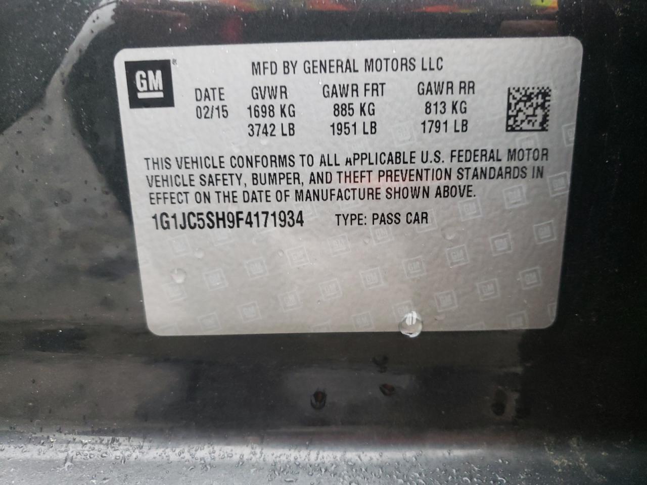 Photo 10 from auction – 2015 CHEVROLET SONIC LT with VIN 1G1JC5SH9F4171934