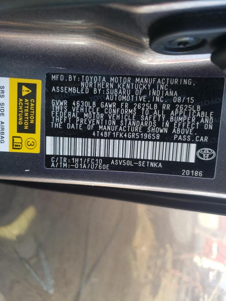Photo 10 from auction – 2016 TOYOTA CAMRY LE with VIN 4T4BF1FK4GR519658