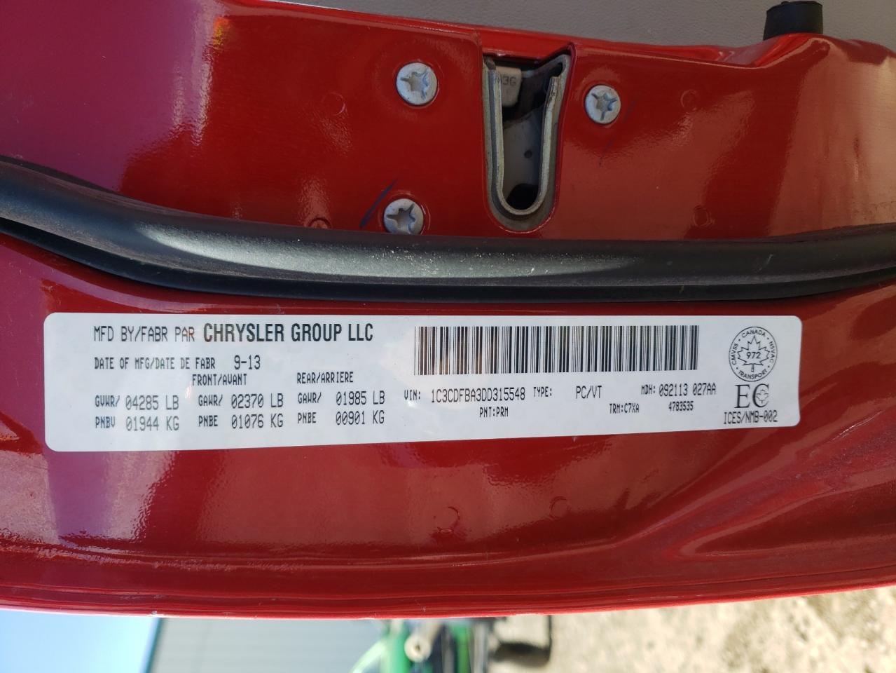 Photo 10 from auction – 2013 DODGE DART with VIN 1C3CDFBA3DD315548