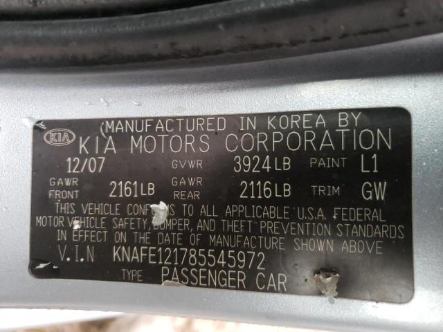 Photo 10 from auction – 2008 KIA SPECTRA EX with VIN KNAFE121785545972