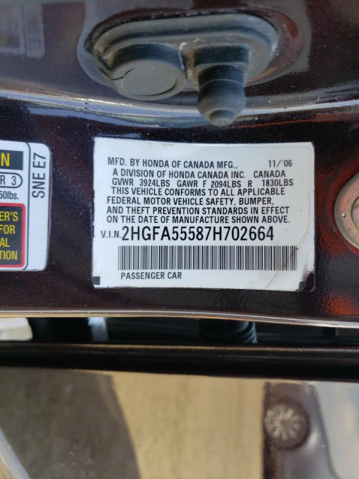 Photo 10 from auction – 2007 HONDA CIVIC SI with VIN 2HGFA55587H702664