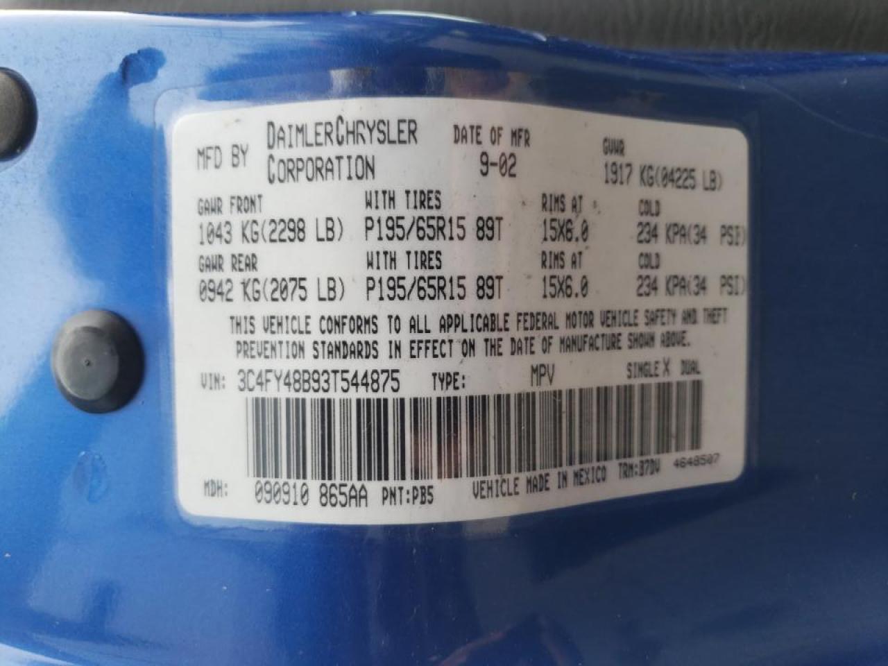 Photo 10 from auction – 2003 CHRYSLER PT CRUISER with VIN 3C4FY48B93T544875