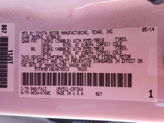 Photo 10 from auction – 2014 TOYOTA TUNDRA DOU with VIN 5TFRM5F10EX078513