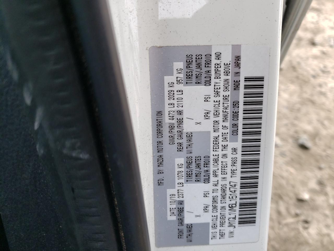 Photo 10 from auction – 2020 MAZDA 6 TOURING with VIN JM1GL1VM6L1514747