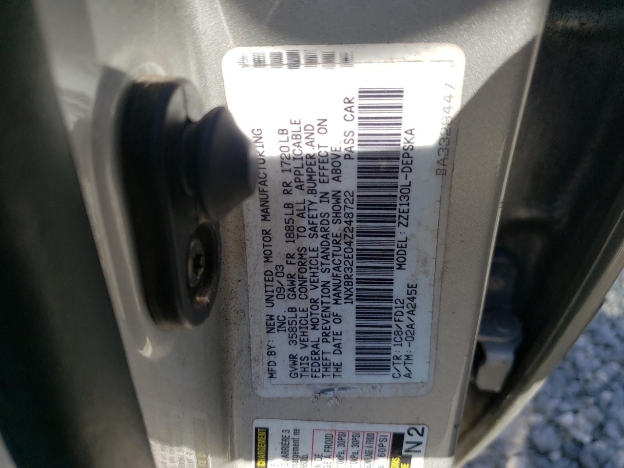 Photo 10 from auction – 2004 TOYOTA COROLLA CE with VIN 1NXBR32E04Z248722