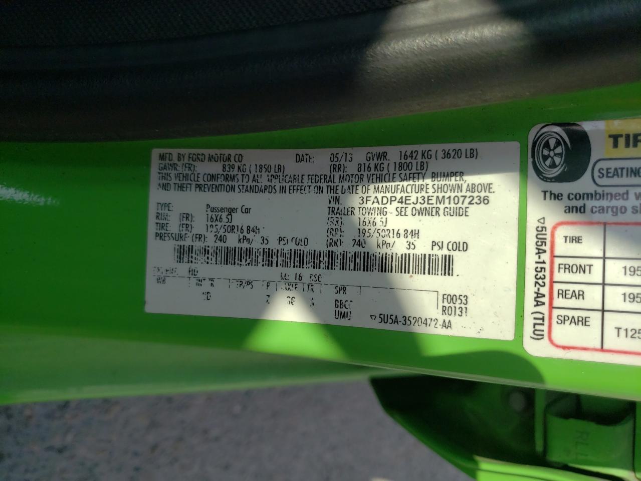 Photo 10 from auction – 2014 FORD FIESTA SE with VIN 3FADP4EJ3EM107236