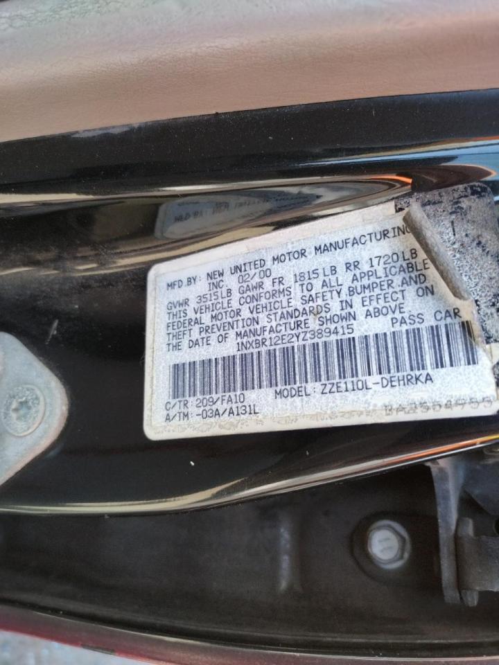 Photo 10 from auction – 2000 TOYOTA COROLLA VE with VIN 1NXBR12E2YZ389415