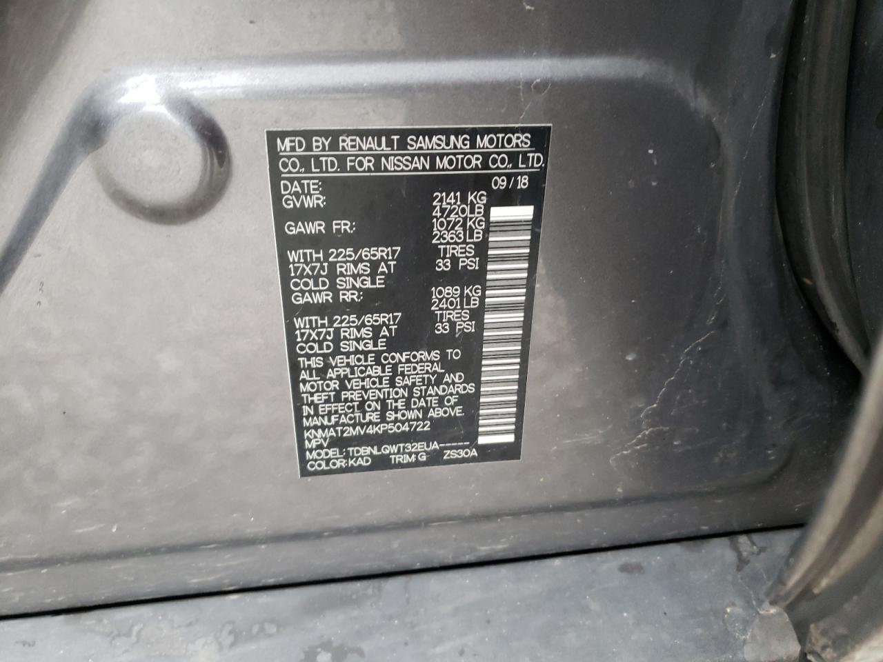 Photo 10 from auction – 2019 NISSAN ROGUE S with VIN KNMAT2MV4KP504722