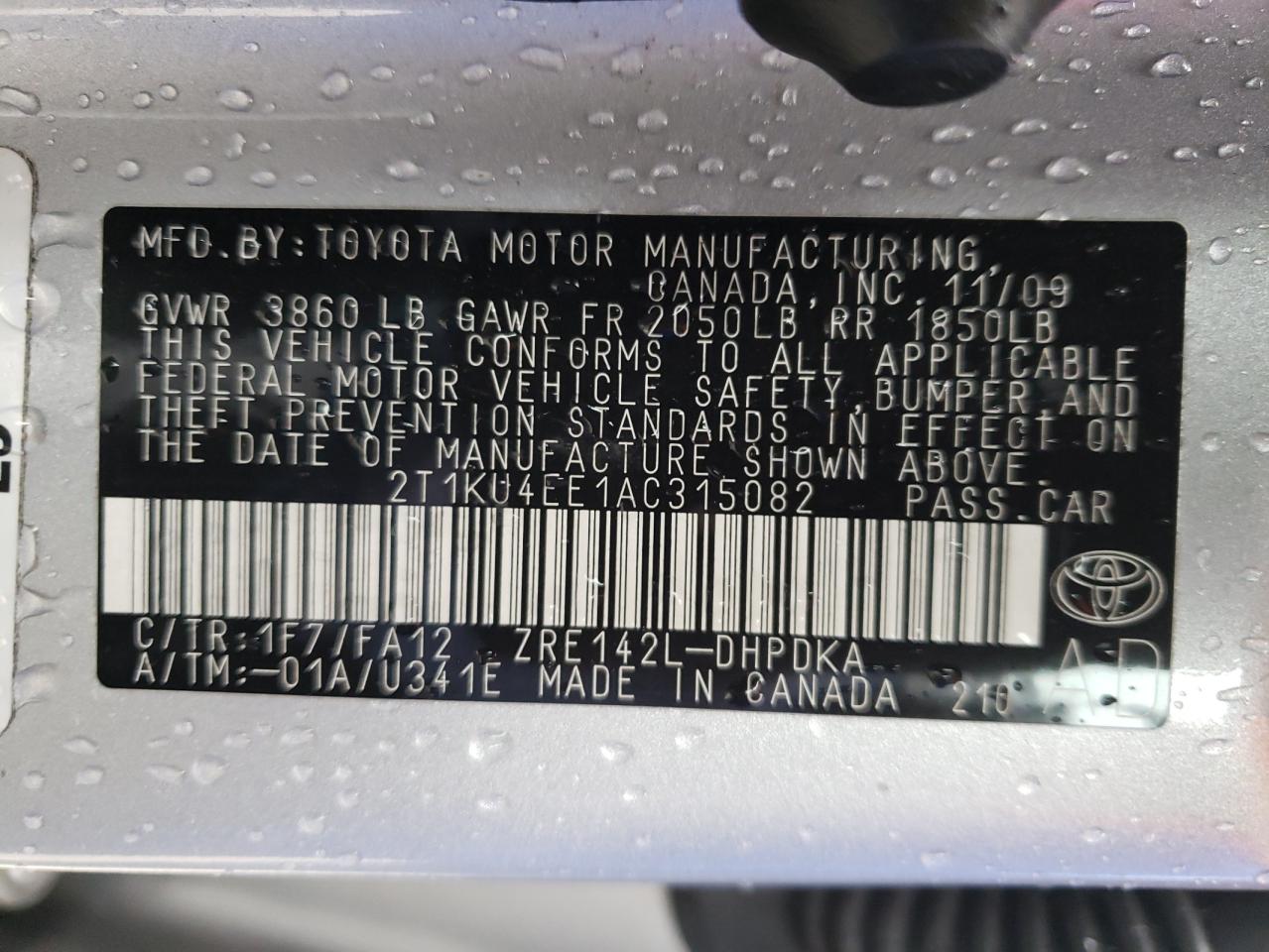 Photo 10 from auction – 2010 TOYOTA COROLLA MA with VIN 2T1KU4EE1AC315082