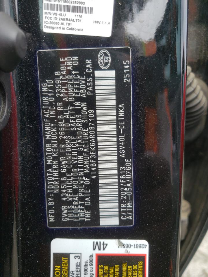 Photo 10 from auction – 2010 TOYOTA CAMRY BASE with VIN 4T4BF3EK6AR087109
