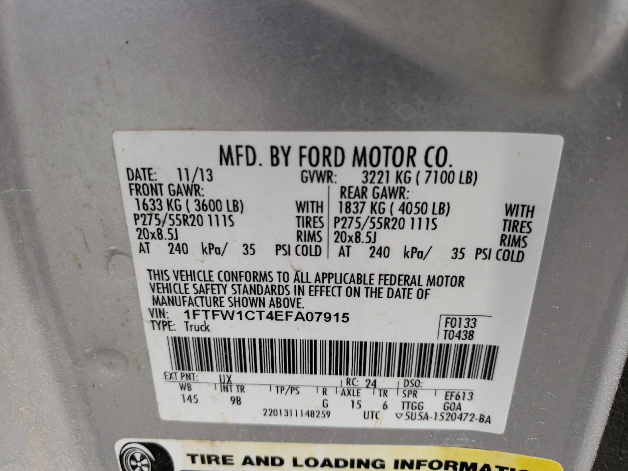 Photo 10 from auction – 2014 FORD F150 SUPER with VIN 1FTFW1CT4EFA07915