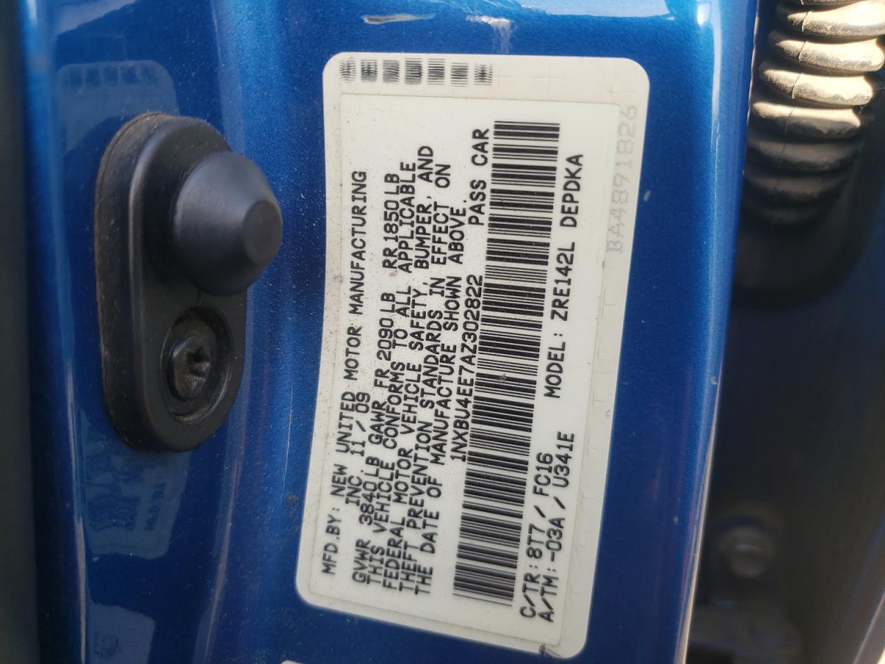 Photo 10 from auction – 2010 TOYOTA COROLLA BA with VIN 1NXBU4EE7AZ302822
