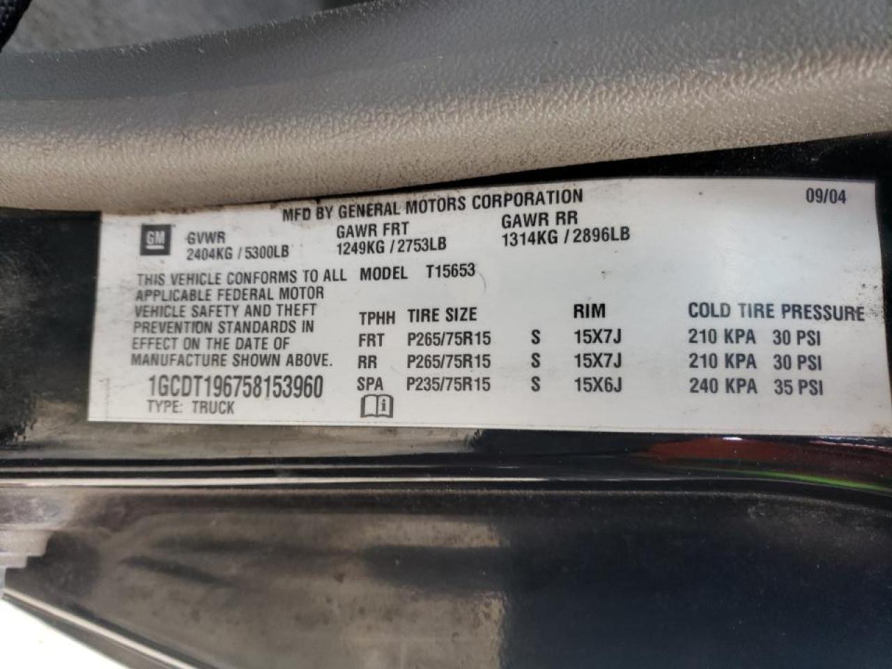 Photo 10 from auction – 2005 CHEVROLET COLORADO with VIN 1GCDT196758153960