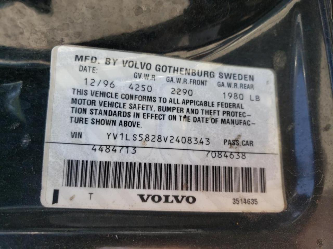 Photo 10 from auction – 1997 VOLVO 850 R with VIN YV1LS5828V2408343