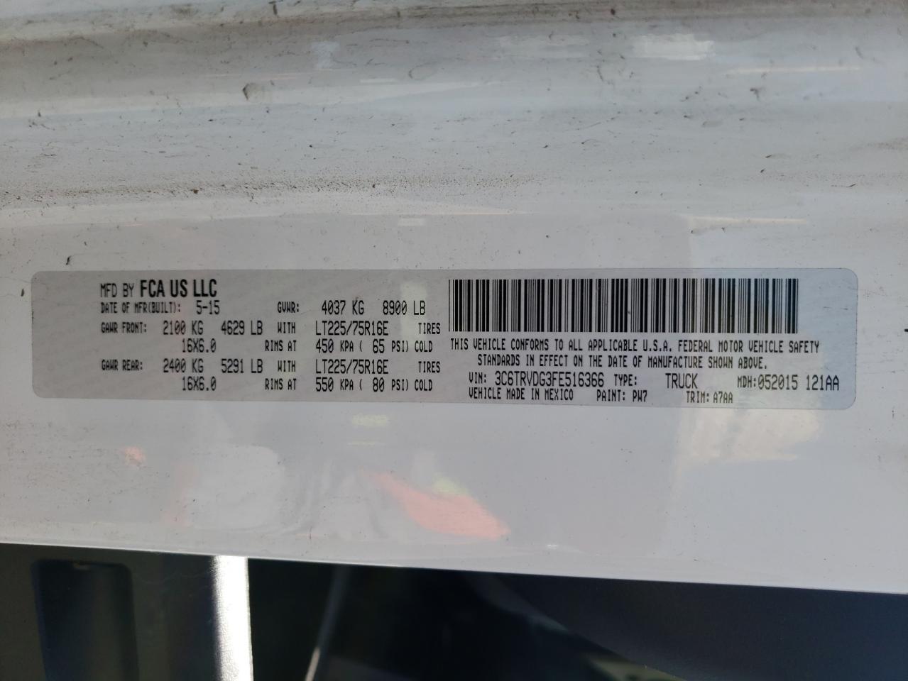 Photo 10 from auction – 2015 RAM PROMASTER with VIN 3C6TRVDG3FE516366
