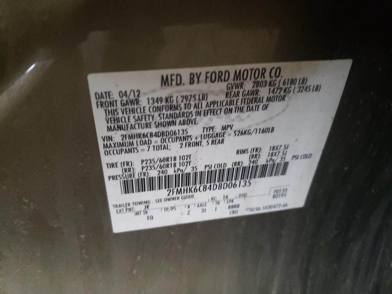 Photo 10 from auction – 2013 FORD FLEX SEL with VIN 2FMHK6C84DBD06135
