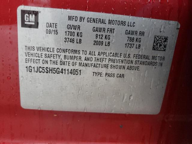 Photo 10 from auction – 2016 CHEVROLET SONIC LT with VIN 1G1JC5SH5G4114051