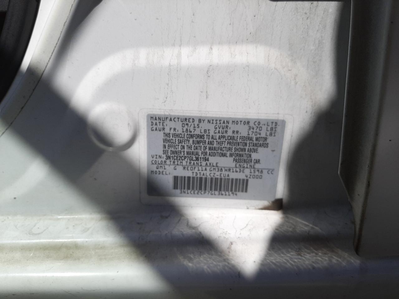 Photo 10 from auction – 2016 NISSAN VERSA NOTE with VIN 3N1CE2CP7GL361194