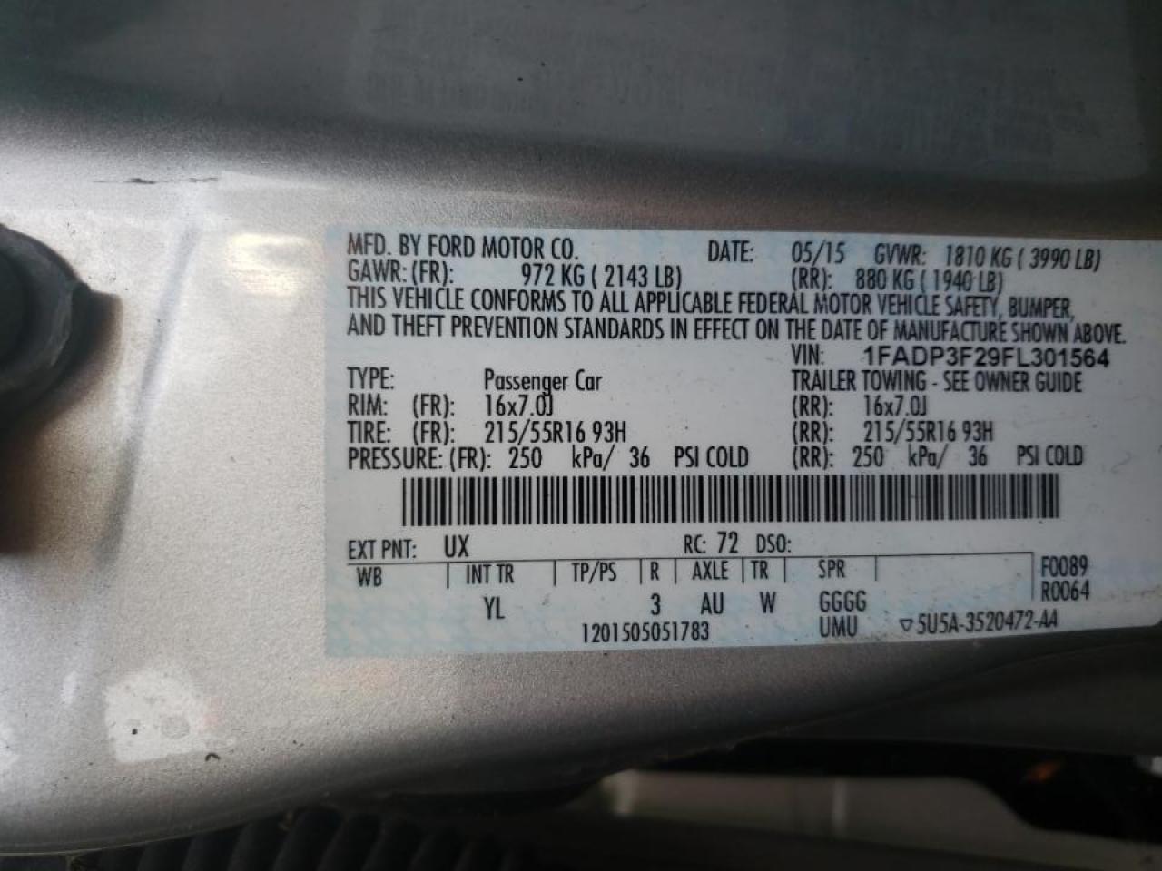 Photo 10 from auction – 2015 FORD FOCUS SE with VIN 1FADP3F29FL301564