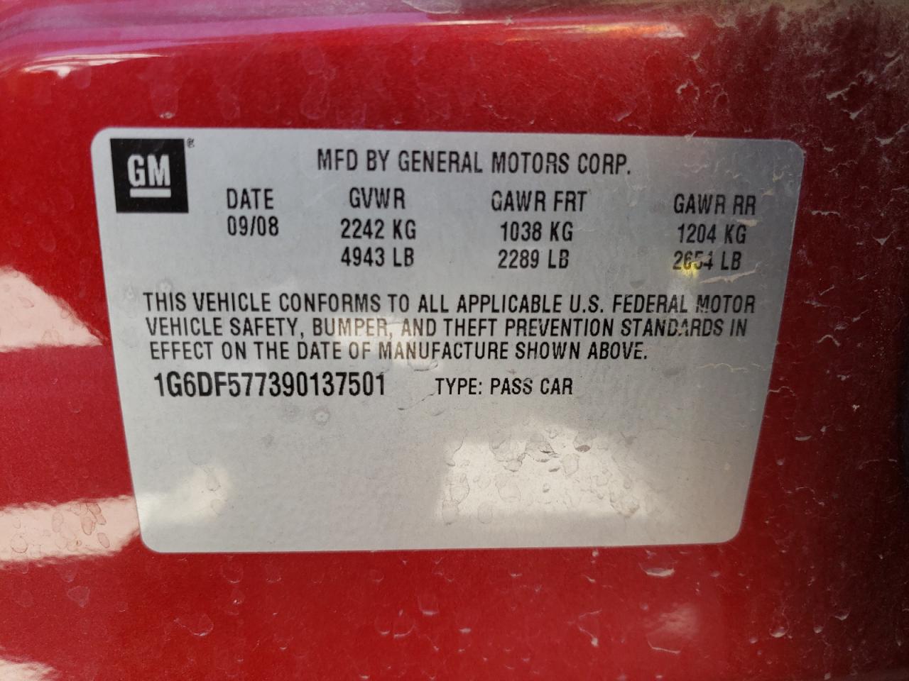 Photo 10 from auction – 2009 CADILLAC CTS with VIN 1G6DF577390137501