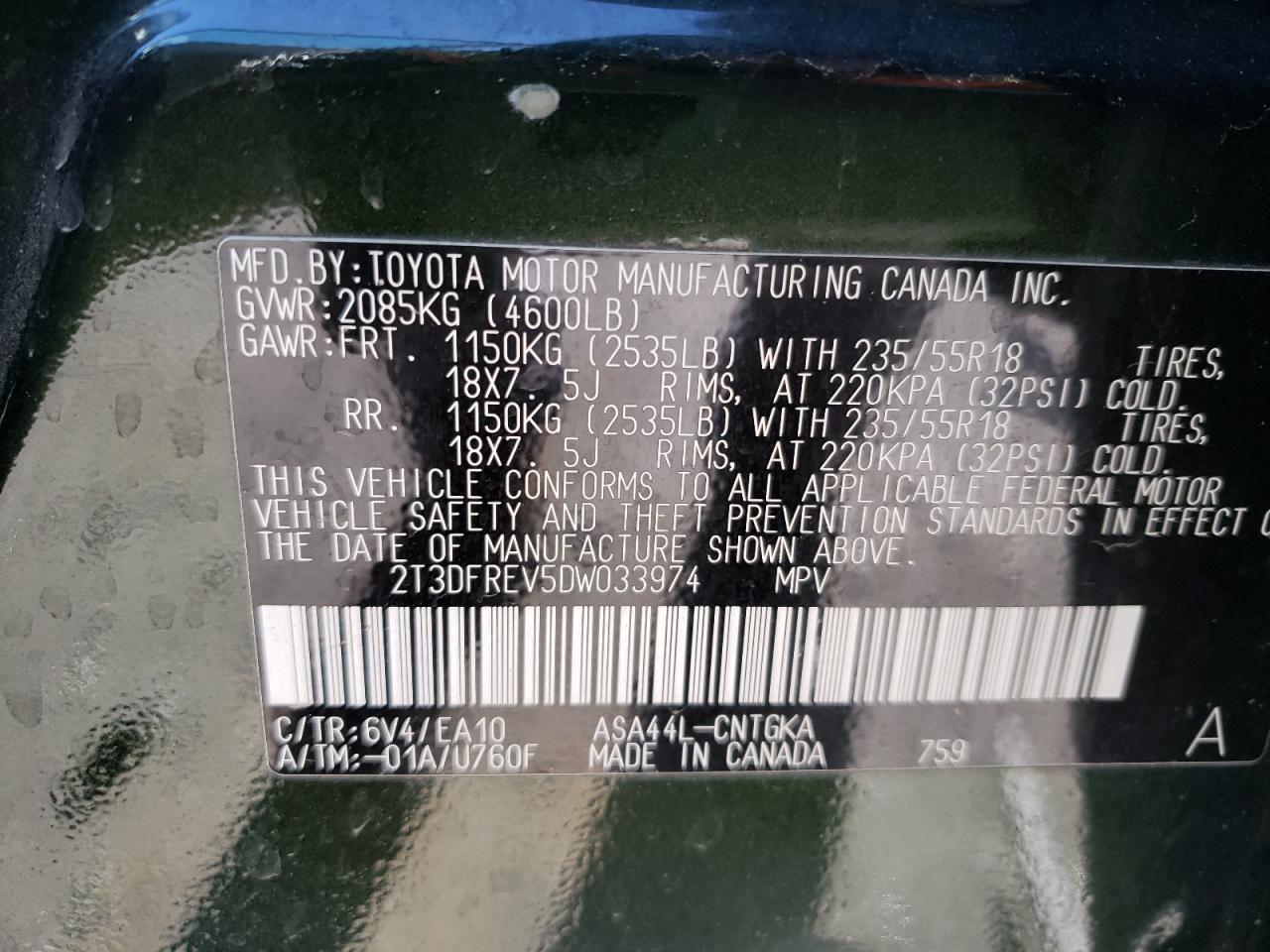 Photo 10 from auction – 2013 TOYOTA RAV4 LIMIT with VIN 2T3DFREV5DW033974