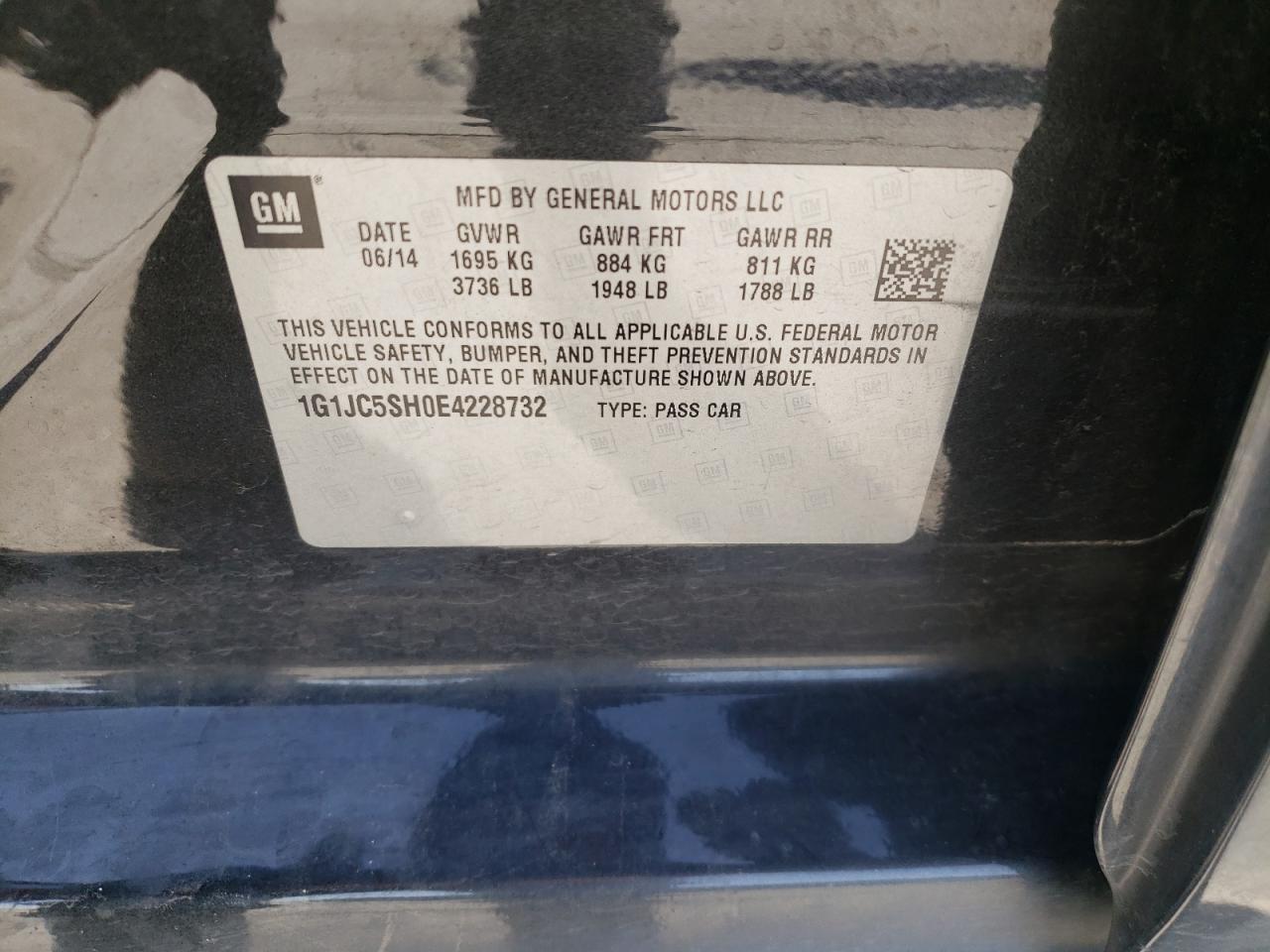Photo 10 from auction – 2014 CHEVROLET SONIC LT with VIN 1G1JC5SH0E4228732