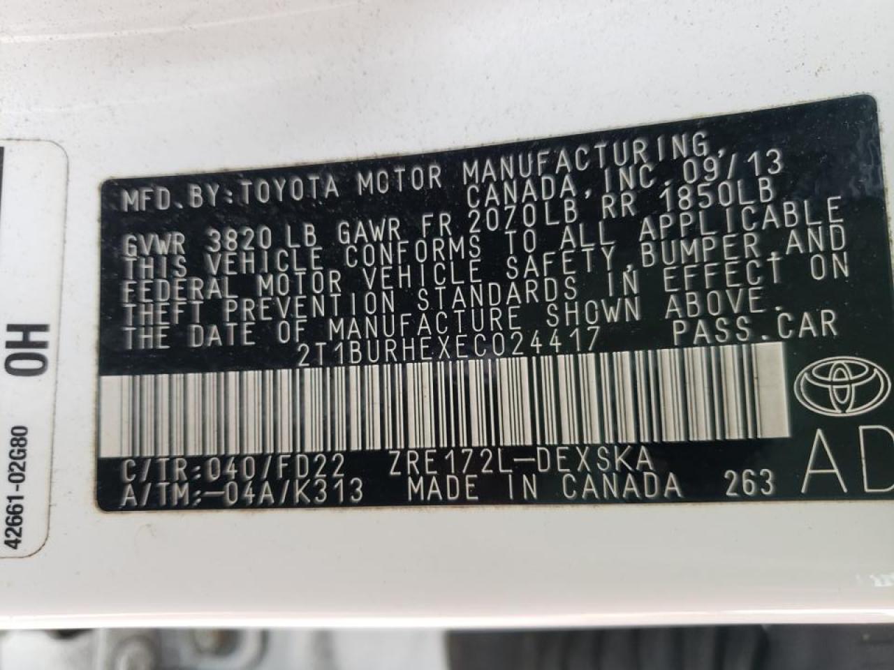 Photo 10 from auction – 2014 TOYOTA COROLLA L with VIN 2T1BURHEXEC024417