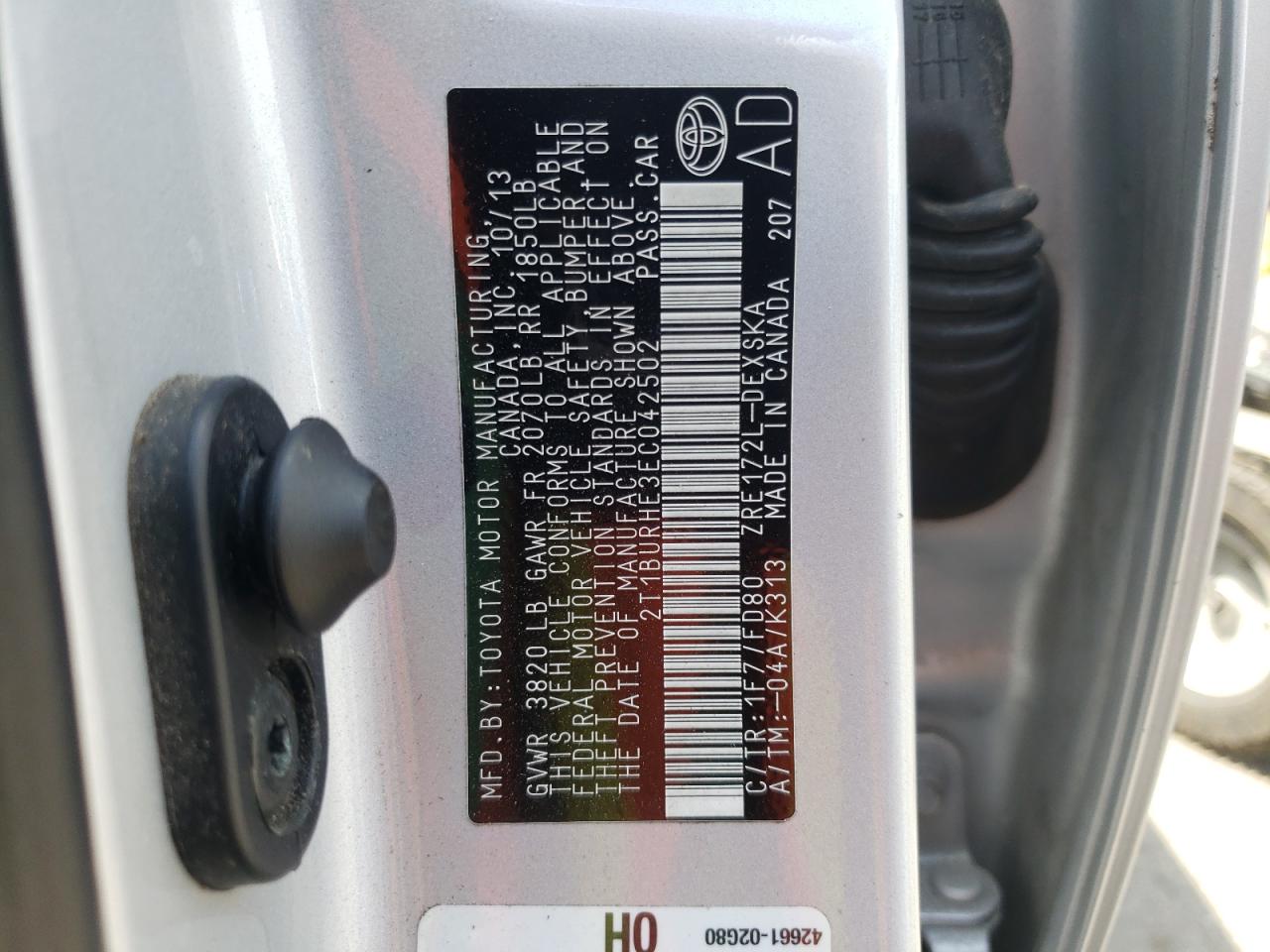 Photo 10 from auction – 2014 TOYOTA COROLLA L with VIN 2T1BURHE3EC042502